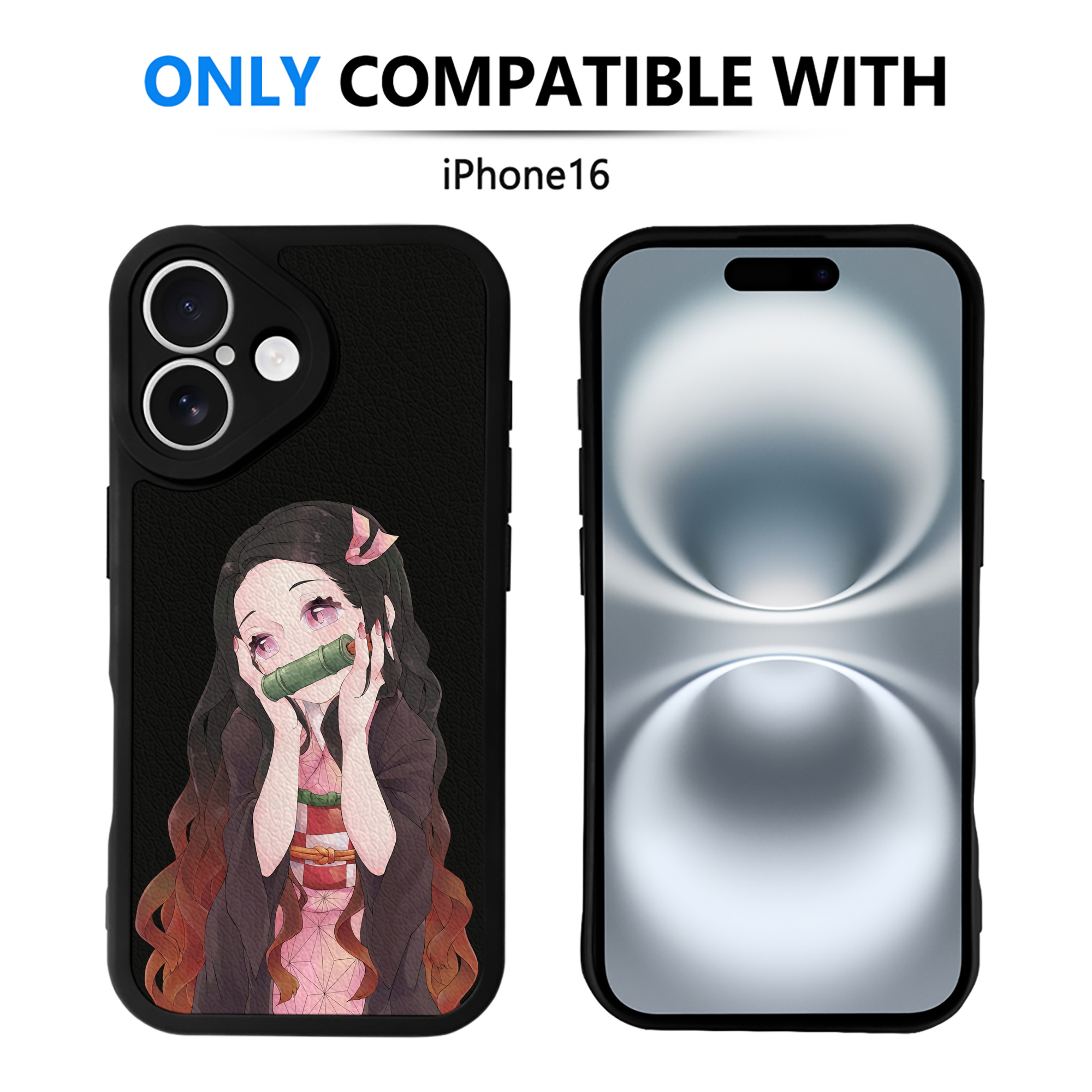 （画像用） 鬼滅の刃（きめつのやいば）竈門 禰󠄀豆子／かまど ねずこ Kamado Nezuko 【iPhone 16シリーズ対応】シリコンスマホケース（レザー調） 材質：シリコン